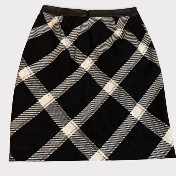 White House Black Market Black Tan Plaid Pencil Skirt - Size 00 - Picture 2 of 9